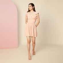 Twenty Dresses by Nykaa Fashion Peach Solid Textured Sweetheart Neck Playsuit