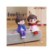 eCraftIndia Cute Boy and Girl Sitting Couple Statue Valentine's Day Multi-Color