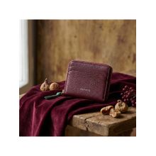 SILVIANO Maroon Genuine Leather Zip Round Wallet Rfid Gift Box Included 4 Card Slots