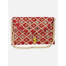 Aditi Wasan Hand Embroidered White and Gold Embellished Clutch