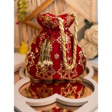 NR BY NIDHI RATHI Red & Gold-Toned Embroidered Potli Clutch