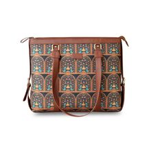 Zouk Womens Handcrafted Vegan Royal Indian Peacock Motif Office Bag - Fits Upto 15.6 Inch Laptop