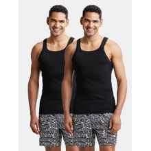 Jockey US26 Men Super Combed Cotton Rib Square Neck Gym Vest - Black (Pack of 2)