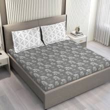 Layers 100% Cotton 150 Tc Grey Double Bedsheet with 2 Pillow Covers