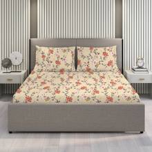 Layers Bloom Beige Floral Print Double Bedsheet with 2 Pillow Covers