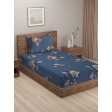 HOSTA HOMES Blue 280 Tc Fitted Printed Single Bed with 1 Pillow Cover
