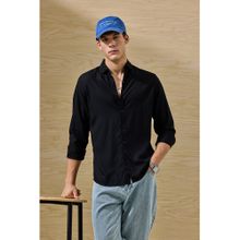 Snitch Slim Fit Viscose Black Shirt