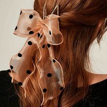 OOMPH Brown and Black Polka Dots Organza Scarf Bow Hair Claw Clip
