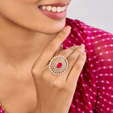 Azai by Nykaa Fashion Red Stone and American Diamond Oval Shape Ring