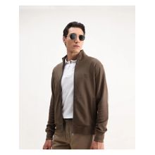 Rare Rabbit Mens Costo-J Brown Polyester Blend Plain Relaxed Fit High Neck Sweatshirt