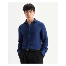 Rare Rabbit Mens Mulfir Blue Viscose Fabric Regular Fit Plain Shirt
