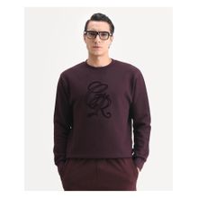 Rare Rabbit Mens Sint Dark Wine Polyester Blend Fabric Typography Print Sweatshirt