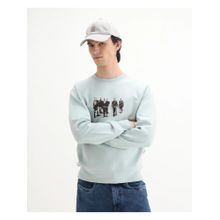 Rare Rabbit Mens Tive Dusky Blue Cotton Blend Graphic Print Regular Fit Sweatshirt