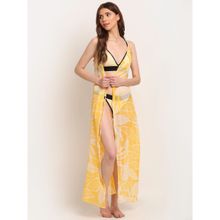 AOBA Women Yellow Printed Cover-Up Dress