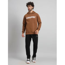 Griffel Mens Regular Fit Front Logo Fleece Basic Hoodie Brown Tracksuit (Set of 2)