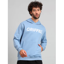 Griffel Mens Regular Fit Sky Blue Front Logo Fleece Hoodie Sweatshirt