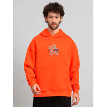 Griffel Mens Orange No One Saves You Oversized Fleece Hoodie Sweatshirt
