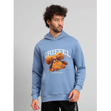 Griffel Mens Sky Blue Bear Print Regular Fit 100% Cotton Fleece Hoodie Sweatshirt