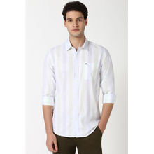 Peter England Men White Slim Fit Stripe Shirt