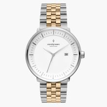 Nordgreen Philosopher 36mm Unisex Watch, Silver White Dial with 2T 5-link Silver/Gold Watch Strap