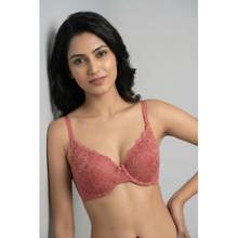 Zivame Padded Plunged Wired Medium Coverage Lace Bra - Dusty Cedar