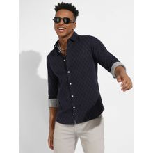 Campus Sutra Mens Navy Blue Chalk Diamond Shirt
