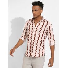 Campus Sutra Mens Beige & Brown Contrast Paint Lines Shirt