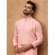 ETHNIC BAY Men Peach Silk Blend Straight Kurta