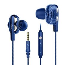 pTron Boom Ultima Dual Driver In-Ear Wired Headphones with Mic 3.5mm Aux & 1.2M Cable - Blue