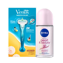 NIVEA Pearl Deodorant Roll On + Gillette Venus Razor with Aloe Extract Underarm Care Kit
