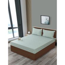 Swayam Sea Green Motif Printed Cotton Fitted Single Bedsheet with 2 Pillow Cover (King)