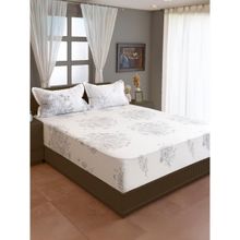 Swayam Ethnic Motif White 250 TC Double Queen Bedsheet with 2 Pillow Cover