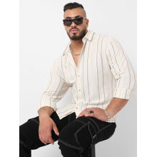 Instafab Plus Mens Beige Contrast Pinstriped Shirt
