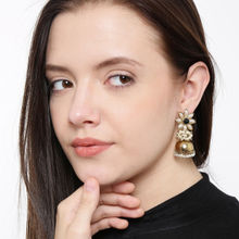 Fida Ethnic Indian Traditional Gold Pearl Flower Jhumka Earrings For Women(ovdie103 A)