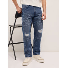 THE BEAR HOUSE Men Blue Straight Fit Cotton Printed Jeans