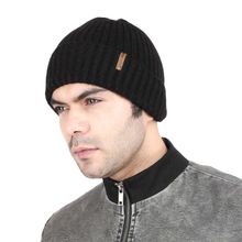 Bharatasya Unisex Black Skull Cap in Acrylic Wool Blend