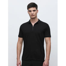 SELECTED HOMME Black Zipper Polo T-Shirt