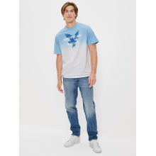 American Eagle Men Blue Super Soft Dip-Dye Logo Graphic T-Shirt