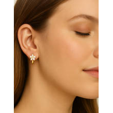 ZAISHA White 18K Gold Plated Flazo Flower Huggies Hoop Earrings