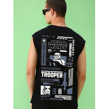 Bewakoof Official Star Wars Men's Black Storm Trooper Graphic Printed Oversized Vest