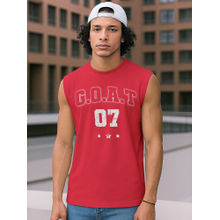 Bewakoof Men's Bold Red Goat 07 Typography Boxy Fit Vest