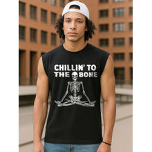 Bewakoof Men's Jet Black Chillin Graphic Printed Oversized Vest