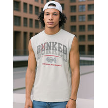 Bewakoof Men's Grey Bunked Typography Boxy Fit Vest