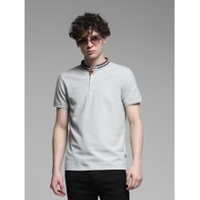 Jack & Jones Grey Cotton Regular Fit Henley Neck Solid T-Shirt