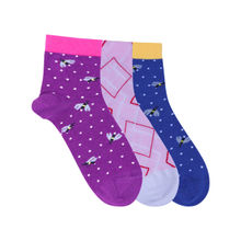 Mustang Dainty Dove Multicolour Printed Women Socks- Pack of 3 - Multi-Color (Free Size)