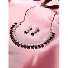 Voylla American Diamond CZ Rose Plated Necklace Round Cut Royal Blue Stone (Set of 3)