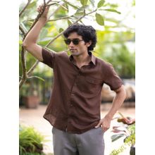 Creatures of Habit Linen Shirt Short Sleeve Tree Trunk Brown
