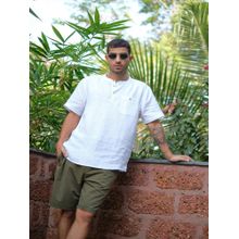 Creatures of Habit Linen Bandhgala Shirt Pearl White