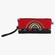 Pick Pocket Multicolor Half Circle Embroidered Red Pouch