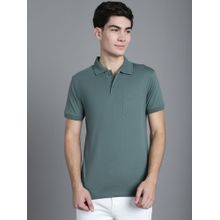 VENITIAN Men Olive Solid Cotton Polo T-Shirt with Pocket